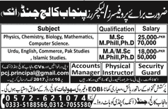 Punjab College Jand Jobs 2017 June Attock Teaching Faculty, Accounts Manager & Others Latest
