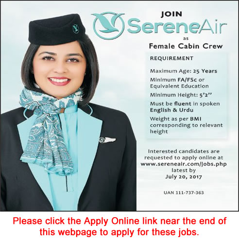 Serene Air Hostess Jobs 2017 July Apply Online Female Cabin Crew Latest