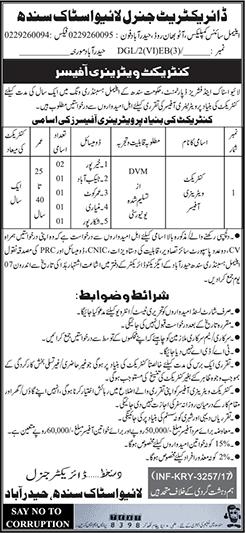 Veterinary Officer Jobs in Livestock Department Sindh July 2017 Latest