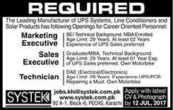 SYSTEK Pvt Ltd Karachi Jobs 2017 July Marketing / Sales Executives & Technician Latest