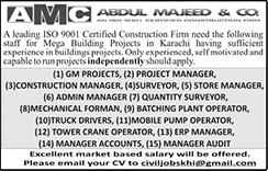 AMC Construction Company Karachi Jobs 2017 July Managers, Mechanical Foreman & Others Latest