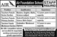 Teaching Jobs in Air Foundation School System Rawalpindi 2017 July Latest