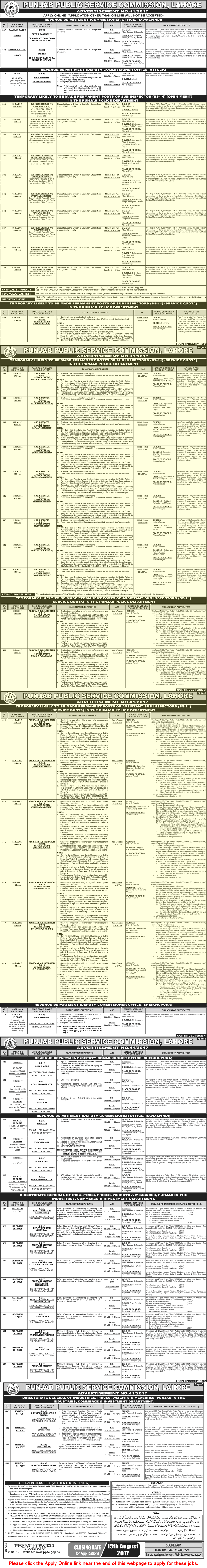 Sub Inspector & ASI Jobs in Punjab Police July 2017 August Department PPSC Apply Online Latest