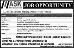 Phone Banking Officer Jobs in ASK Development September 2017 Latest