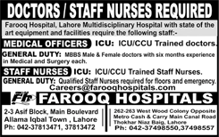 Farooq Hospital Lahore Jobs September 2017 Medical Officers & Staff Nurses Latest