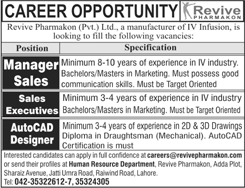 Revive Pharmakon Pvt Ltd Lahore Jobs September 2017 Sales Executives, Managers & Auto CAD Designer Latest