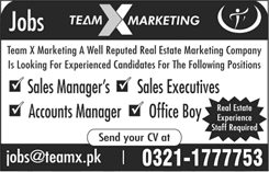 Team X Marketing Pakistan Jobs September 2017 Sales Executives / Managers & Others Latest