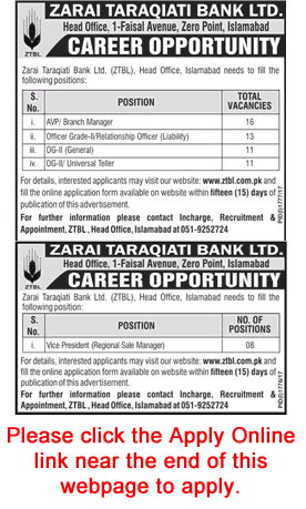 ZTBL Jobs October 2017 Apply Online Branch Managers, Relationship Officers & Others Latest