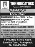 Accountant Jobs in The Educators School Rawalpindi October 2017 Walk in Interview Latest