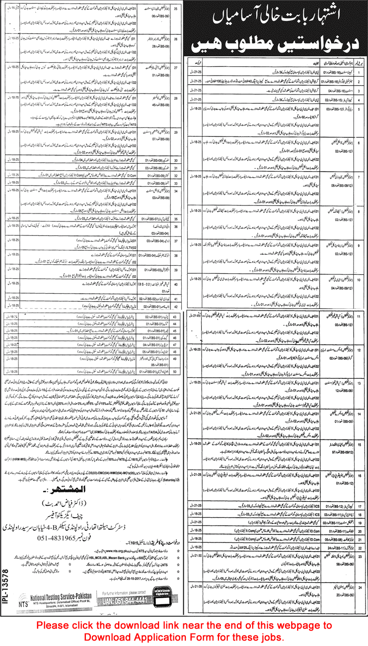 Health Department Rawalpindi Jobs October 2017 NTS Application Form LHV, Medical Technicians & Others Latest