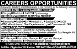 Hospital Jobs in Karachi October 2017 November Teaching Faculty, Nurses & Others Latest