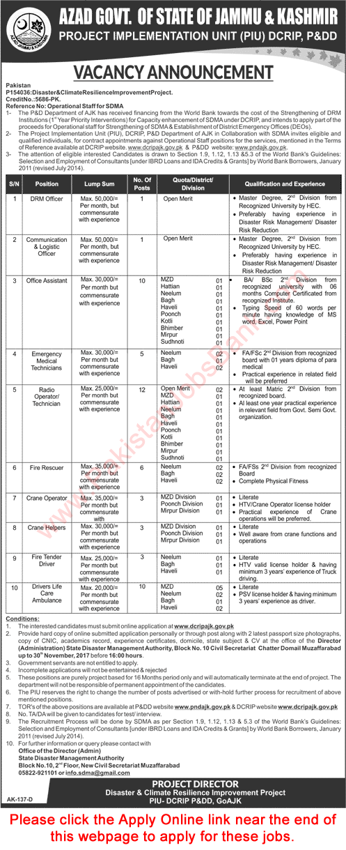 Planning and Development Department AJK Jobs November 2017 Apply Online DCRIP Latest