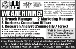 MHB Markets Multan Jobs 2017 November / December Marketing Manager & Others Walk in Interview Latest