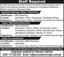 Concrete Concepts Pvt Ltd Pakistan Jobs November 2017 December Sales / Marketing Executives & Others Latest