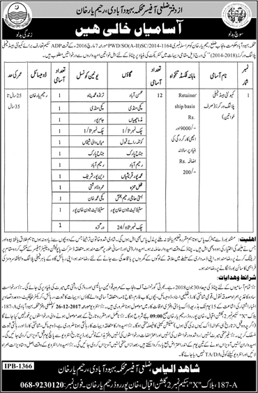 Family Planning Worker Jobs in Population Welfare Department Rahim Yar Khan 2017 December Latest