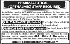 Interchem International Pakistan Jobs 2017 December Medical Sales Representative & Sales Managers Latest