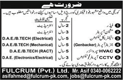 Fulcrum Pvt Ltd Karachi Jobs December 2017 Electrical Technician, Generator Operator & Others Latest