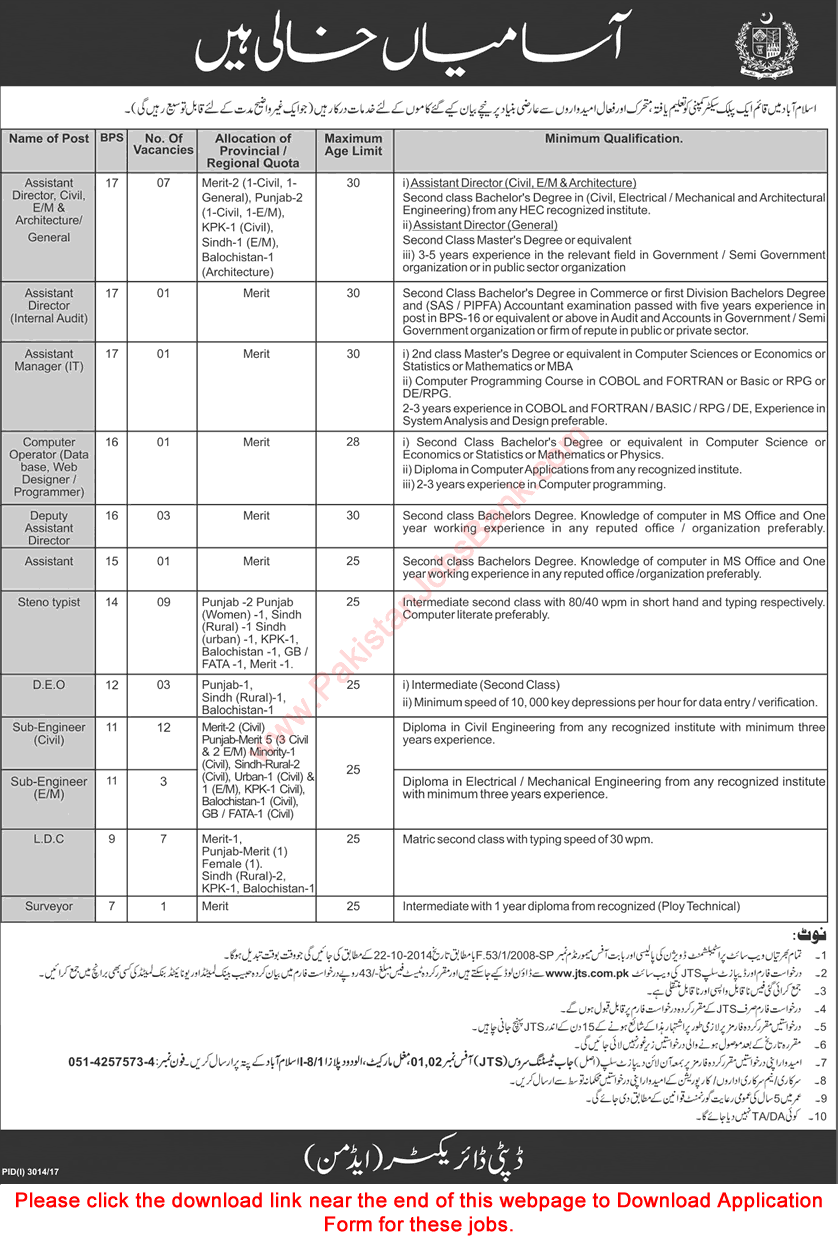 Public Sector Company Jobs December 2017 Islamabad JTS Application Form Download Latest