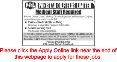 Pakistan Oilfields Limited Jobs December 2017 POL Apply Online Medical Officers & Nurses Latest
