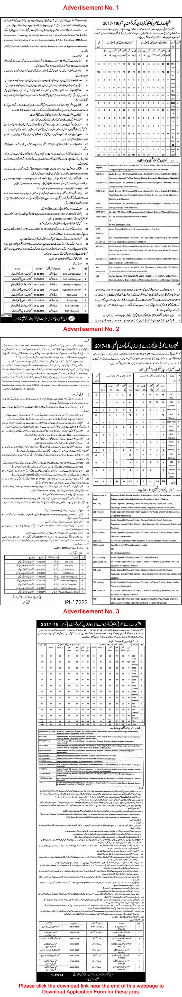 Educators & AEO Jobs in Punjab School Education Department December 2017 January NTS Application Form Latest