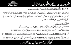 Pizza Hut Karachi Jobs December 2017 / 2018 Customer Coordinators, Kitchen Staff, Delivery Riders & Others Latest