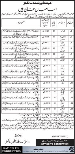 Health Department Sanghar Jobs 2018 Ward Servant / Boy, Naib Qasid, Security Guard & Others Latest