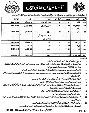 Population Welfare Department Chiniot Jobs 2018 January Naib Qasid, Drivers & Others Latest