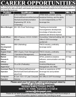 Naubahar Bottling Company Gujranwala Jobs 2018 January Computer Operators, Engineers & Others Latest