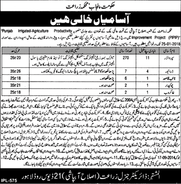 Agriculture Department Punjab Jobs 2018 Supervisors, Drivers, Naib Qasid & Others Latest