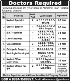 Alkhidmat Iman Hospital Talagang Chakwal Jobs 2018 Medical Officers & Specialist Doctors Latest