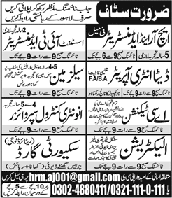 Data Entry Operator, Sales Man & Other Jobs in Lahore 2018 January Latest