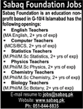 Sabaq Foundation Islamabad Jobs 2018 January for Teachers Latest