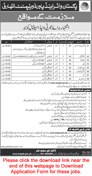 WAPDA Hospital Quetta Jobs 2018 January Application Form Water and Power Development Authority Latest