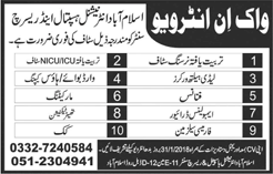 Islamabad International Hospital and Research Center Jobs 2018 January Walk in Interview Latest