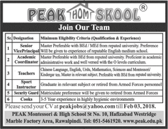 PEAK Montessori and High School Rawalpindi Jobs 2018 January Teachers & Others Latest