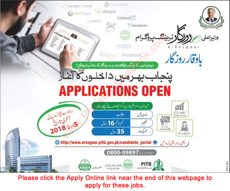 Chief Minister Punjab e-Rozgaar Training Program 2018 January Apply Online Latest