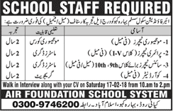 Air Foundation School System Islamabad Jobs 2018 February Teachers & Coordinators Walk in Interview Latest