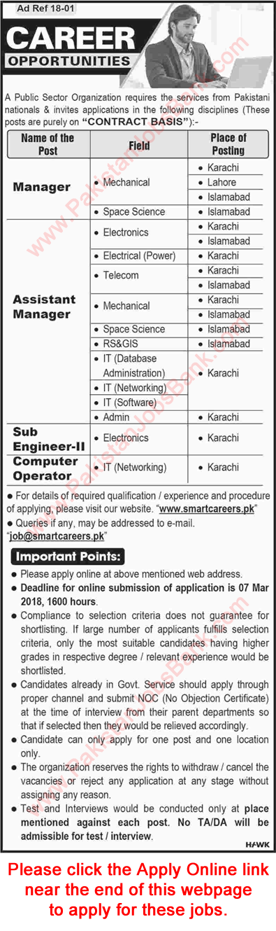 www.smartcareers.pk Jobs 2018 February Apply Online SUPARCO Latest Advertisement