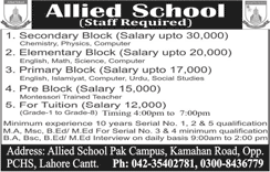 Allied School Lahore Jobs March 2018 for Teachers at Pak Campus Latest