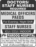 Farooq Hospital Lahore Jobs 2018 March Medical Officers & Staff Nurses Latest