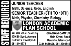 Teaching Jobs in Rawalpindi / Islamabad March 2018 at London Academic Plan School Latest