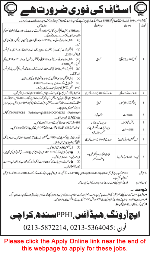 PPHI Sindh Jobs 2018 March Apply Online Lab Technicians / Assistants, Pharmacists & Others Latest