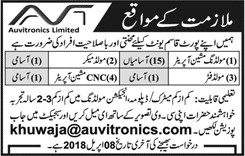Auvitronics Limited Karachi Jobs 2018 April Molding Machine Operators & Others Latest