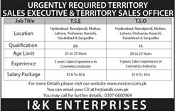 Territory Sales Executive & Officer Jobs in I&K Enterprises Pakistan 2018 April Latest