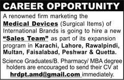 Sales Jobs in Pakistan April 2018 Medical Devices Marketing Firm Latest