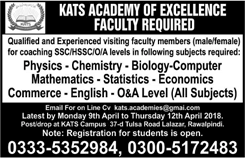 Teaching Jobs in Rawalpindi April 2018 at KATS Academy of Excellence Latest