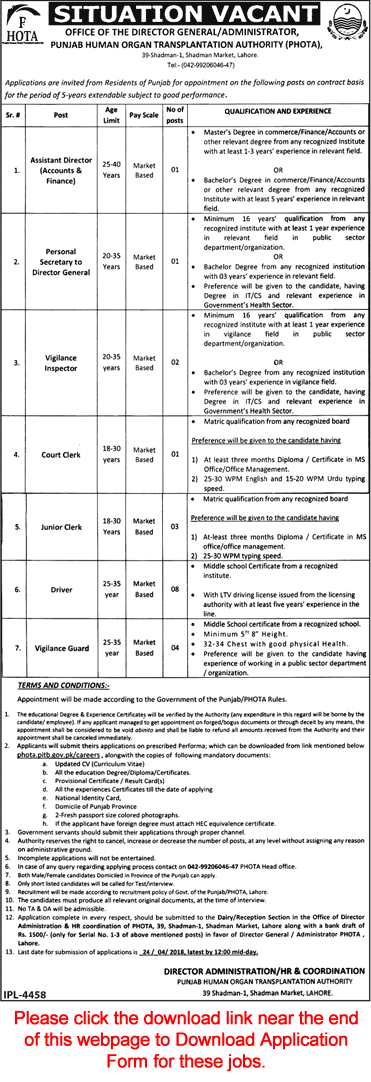 Punjab Human Organ Transplantation Authority Jobs 2018 April Application Form Download PHOTA Latest