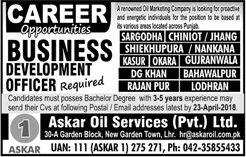Business Development Officer Jobs in Askar Oil Services Pvt Ltd Pakistan 2018 April Latest