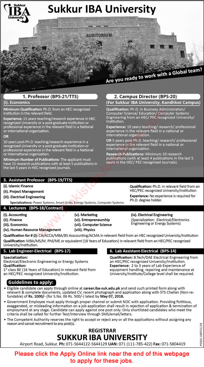 Sukkur IBA University Jobs 2018 April Apply Online Teaching Faculty & Others Latest