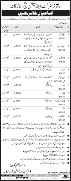 District and Session Court Larkana Jobs 2018 April Stenographer, Clerks, Naib Qasid & Others Latest